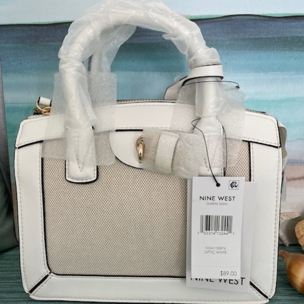 NWT Nine West Shirin Mini Satchel - Optic White Canvas - Gift service available